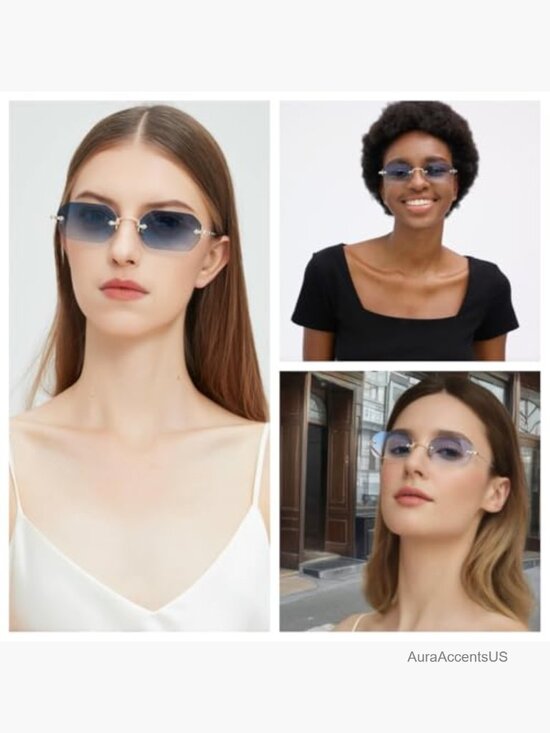Retro Geometric Rimless Sunglasses Unisex UV Protection